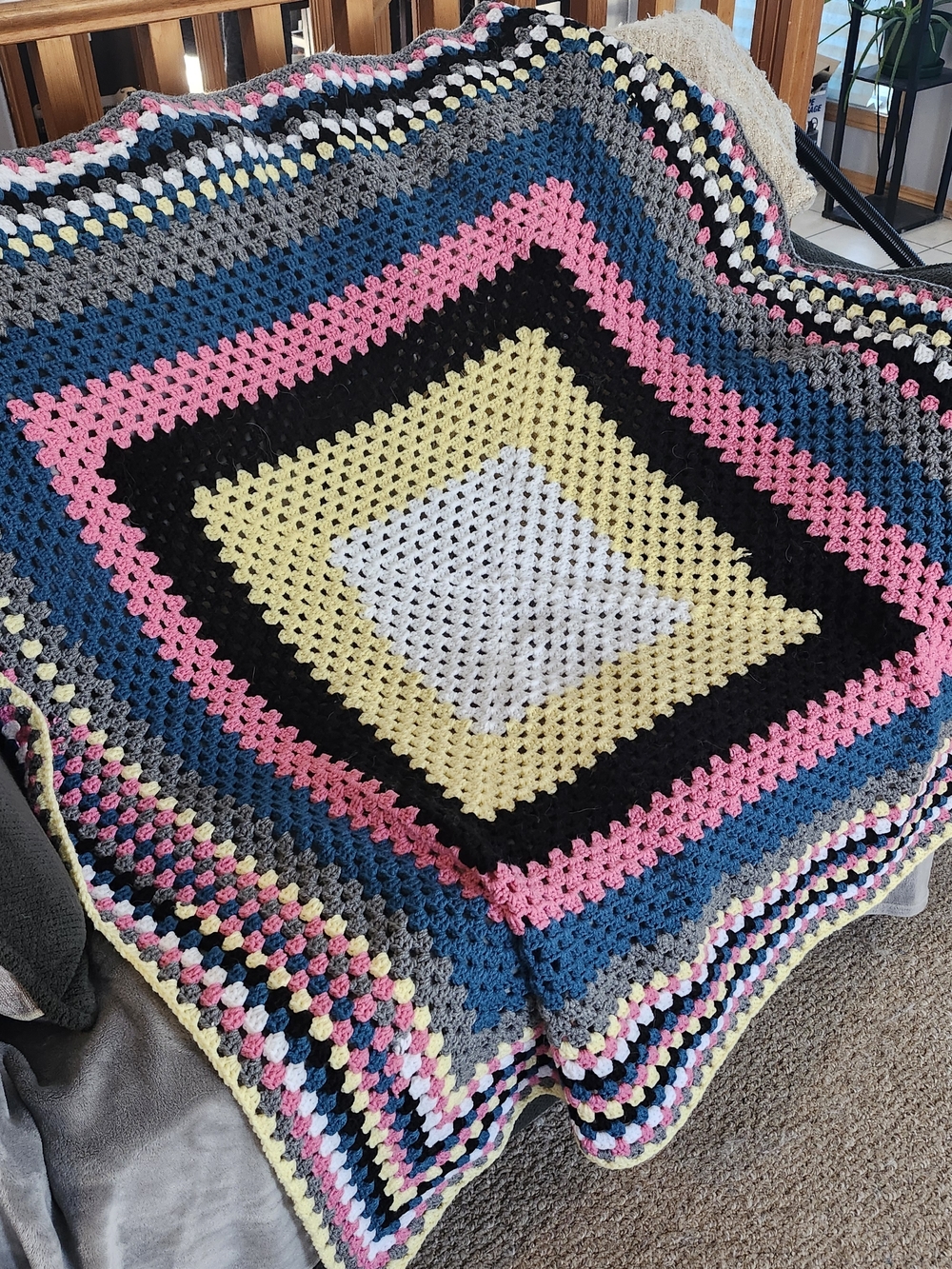 Handmade Crochet Granny Square Throw - Multicolor